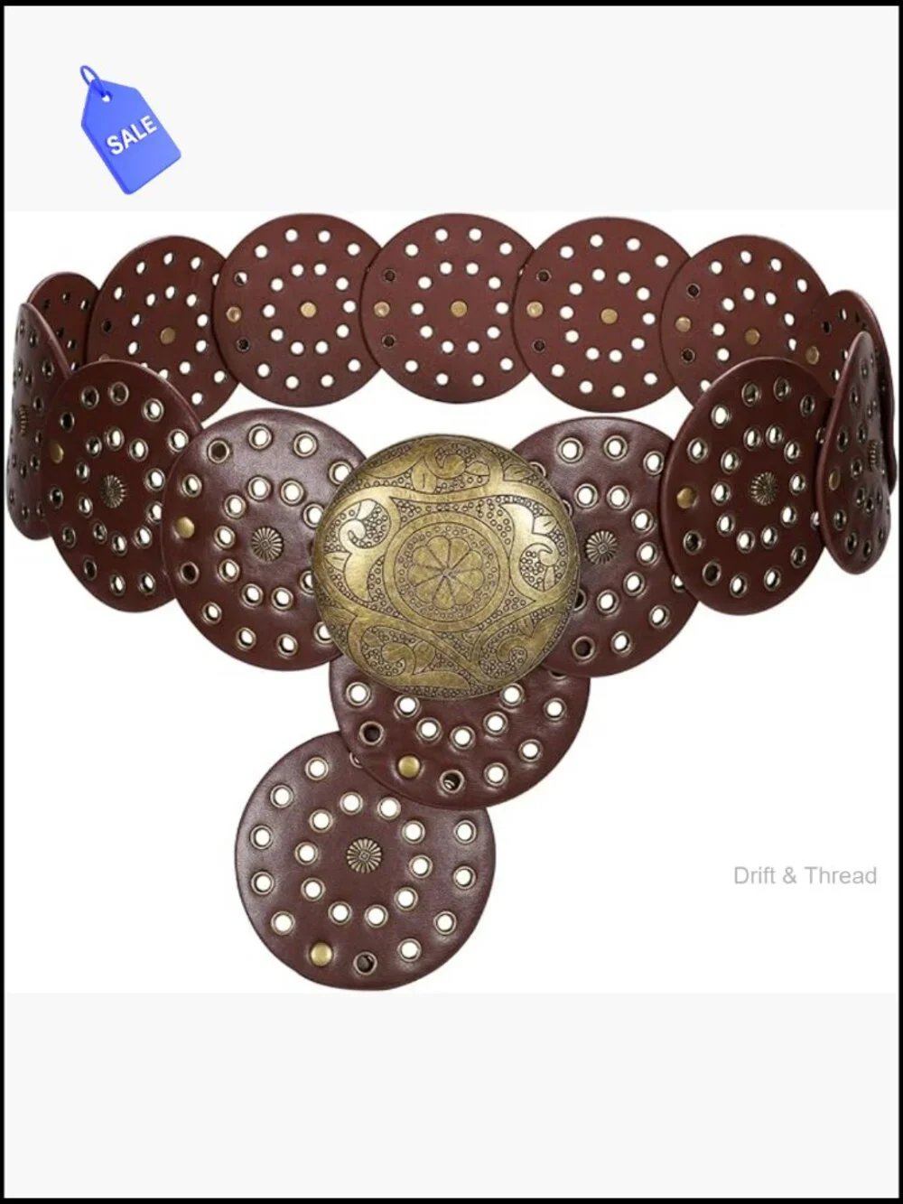 Vintage Boho Western Disc Belt for Women - Faux Leather Waist Belt